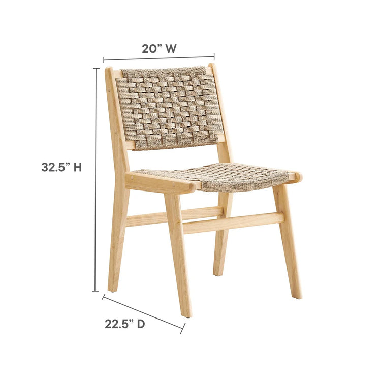 Silla de comedor de madera natural y cuerda tejida natural Stephen dimensiones.