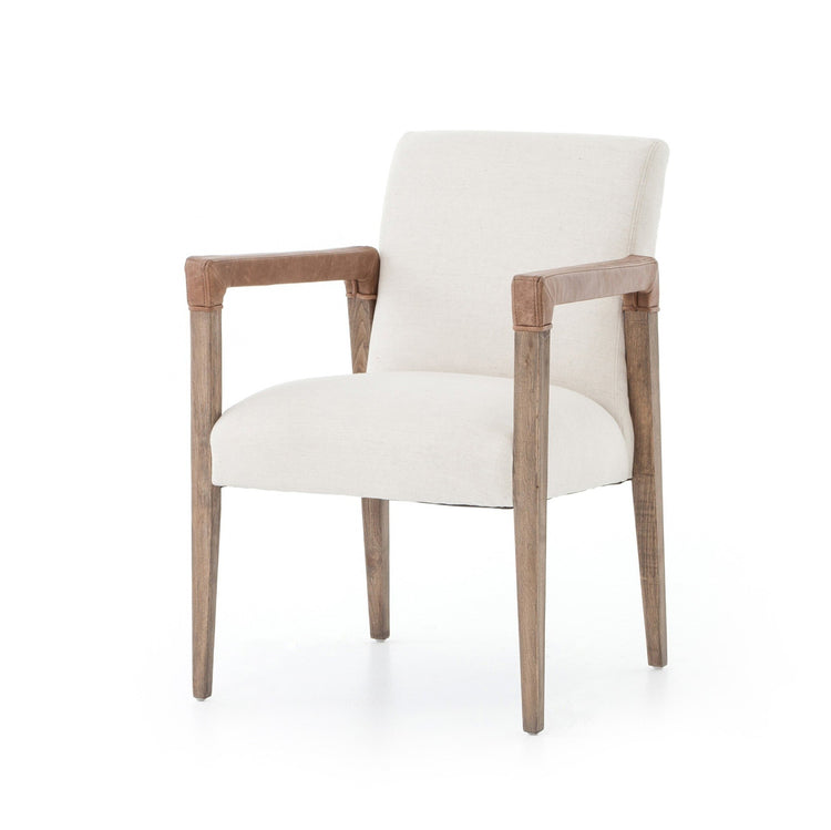Silla de comedor de madera y tela crema Amal.