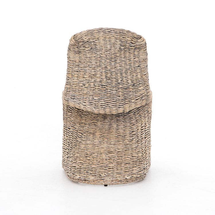 Silla de comedor de mimbre hoja de plátano color gris lavado Ginés de atrás.