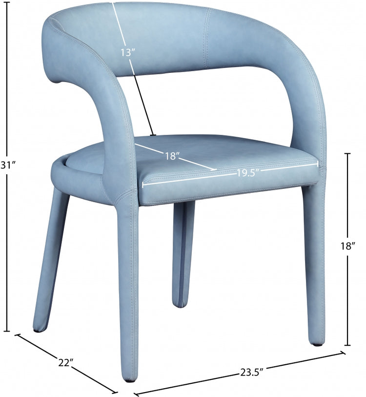 Silla de comedor de piel sintética color azul claro Aress dimensiones.