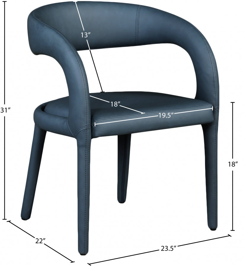 Silla de comedor de piel sintética color azul marino Aress dimensiones.