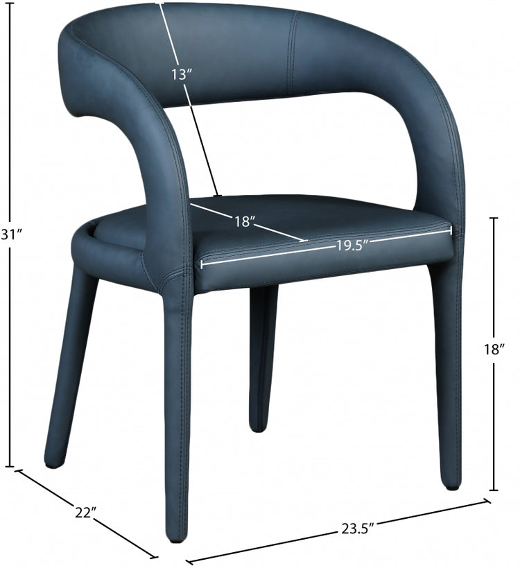Silla de comedor de piel sintética color azul marino Aress dimensiones.