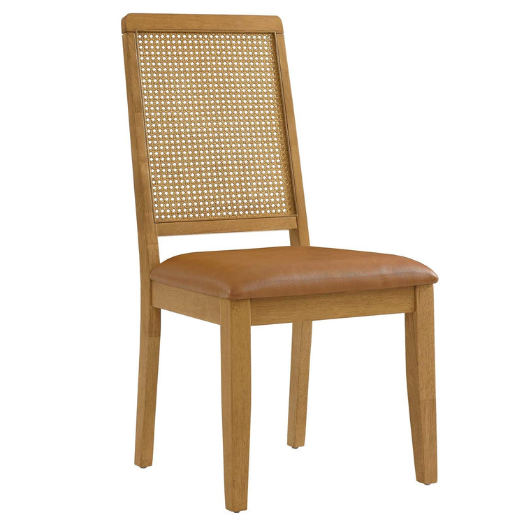 Silla de comedor de piel vegana color bronceado marco natural  con ratán sintético Enzo.