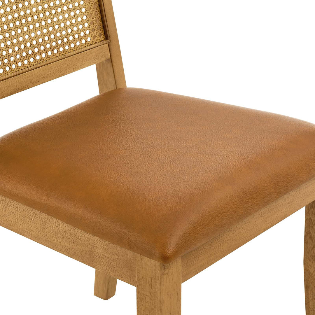 Silla de comedor de piel vegana y ratán sintético Enzo - juego de dos