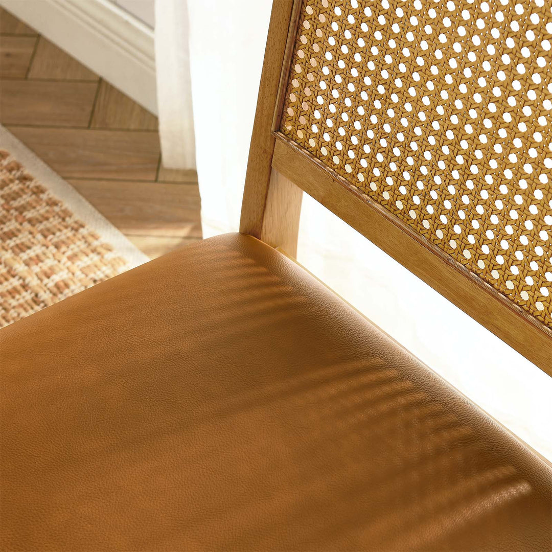 Silla de comedor de piel vegana y ratán sintético Enzo - juego de dos
