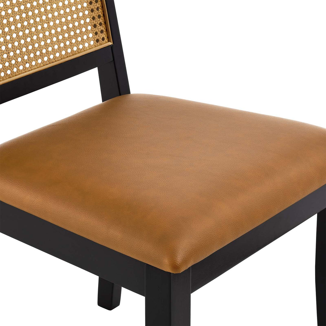 Silla de comedor de piel vegana y ratán sintético Enzo - juego de dos