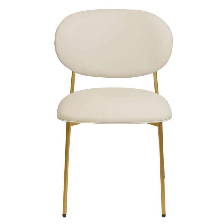 Silla de comedor de piel vegana color crema Adnane - juego de dos de frente.