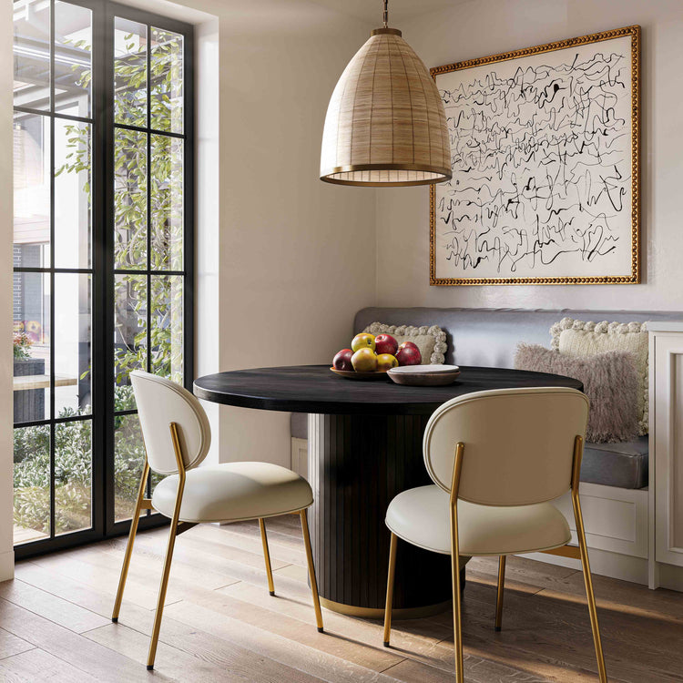 Silla de comedor de piel vegana color crema Adnane - juego de dos en comedor negro Cheryl MCCH-01.