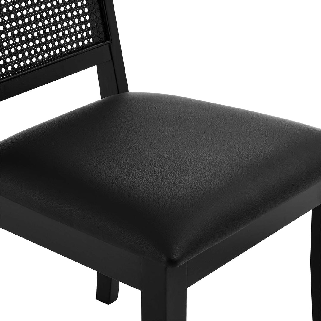 Silla de comedor de piel vegana y ratán sintético Enzo - juego de dos
