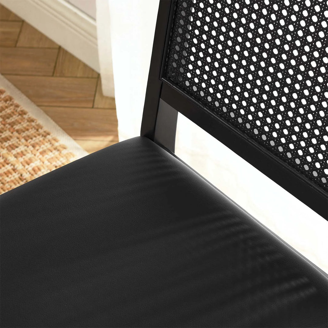 Silla de comedor de piel vegana y ratán sintético Enzo - juego de dos