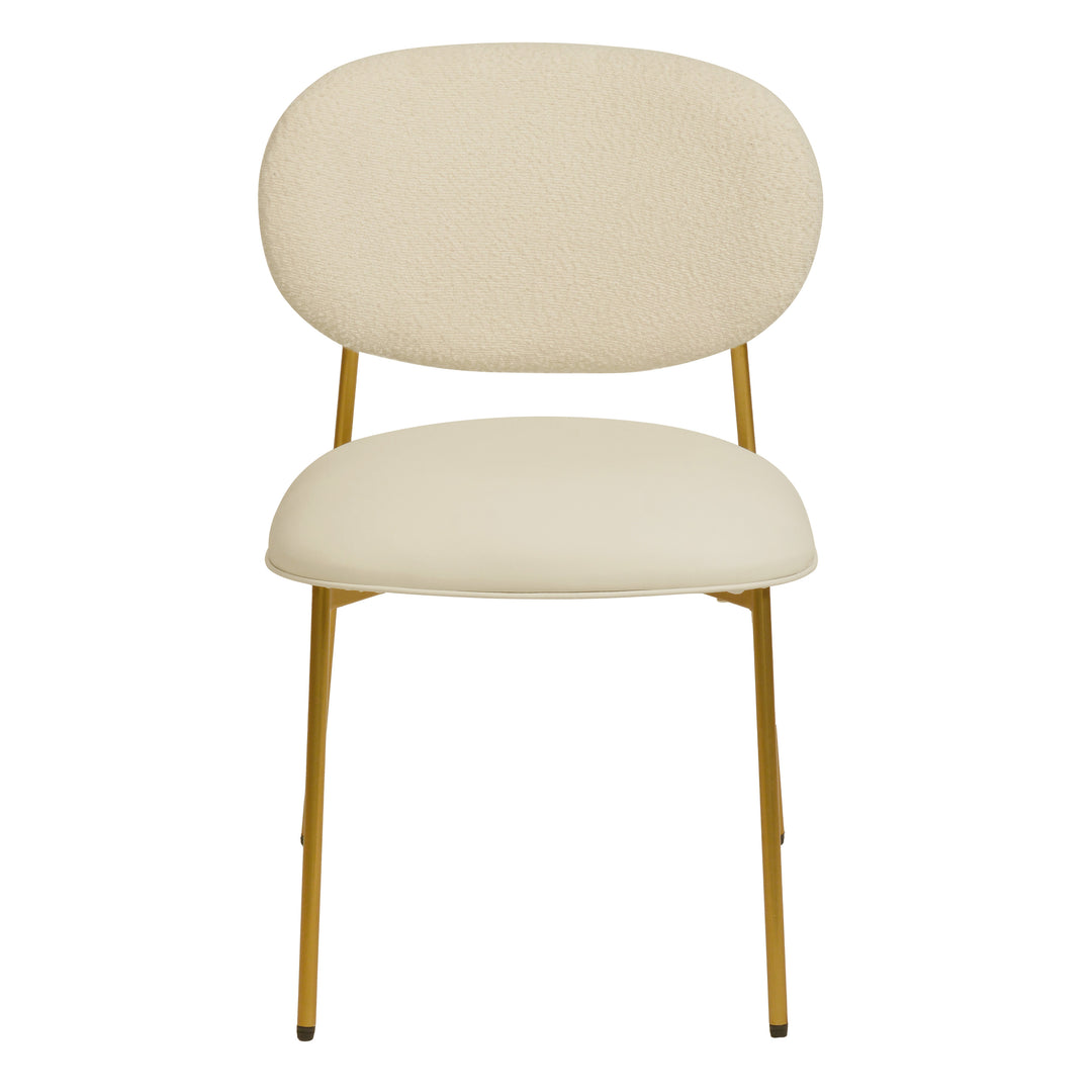 Silla de comedor de piel vegana color y Boucle crema Adnane - juego de dos de frente.