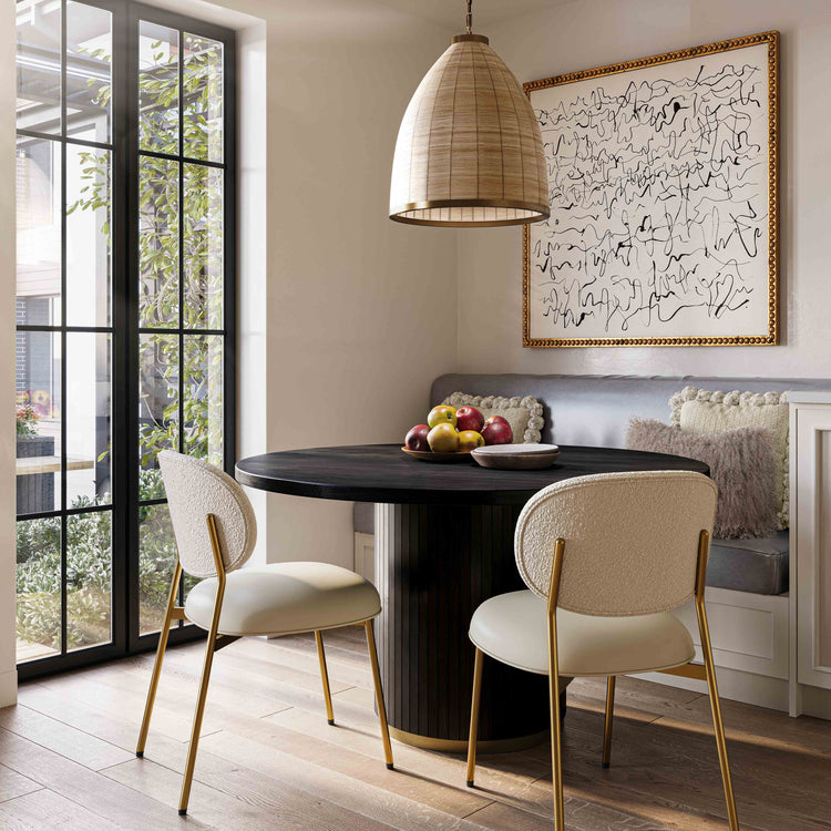 Silla de comedor de piel vegana color y Boucle crema Adnane - juego de dos en comedor negro Cheryl MCCH-01.