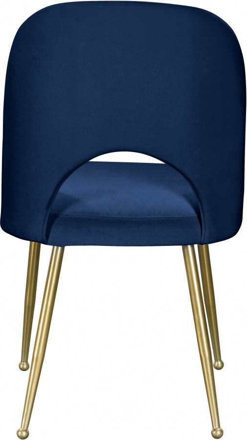 Silla de comedor de terciopelo azul marino Gina de atrás.