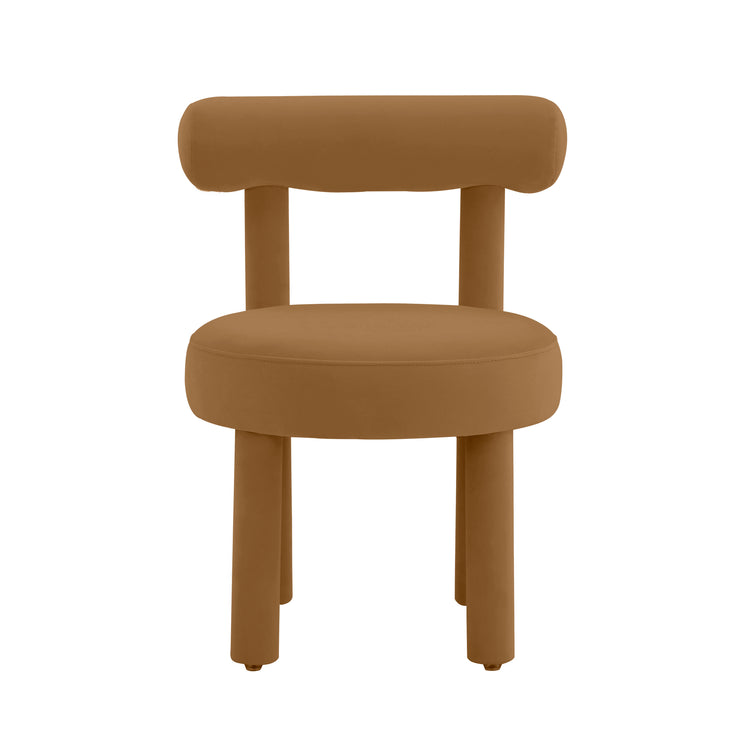 Silla de comedor de terciopelo cogñac Helmut de frente.