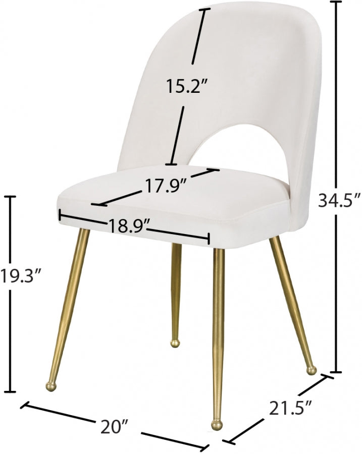 Silla de comedor de terciopelo crema Gina dimensiones.