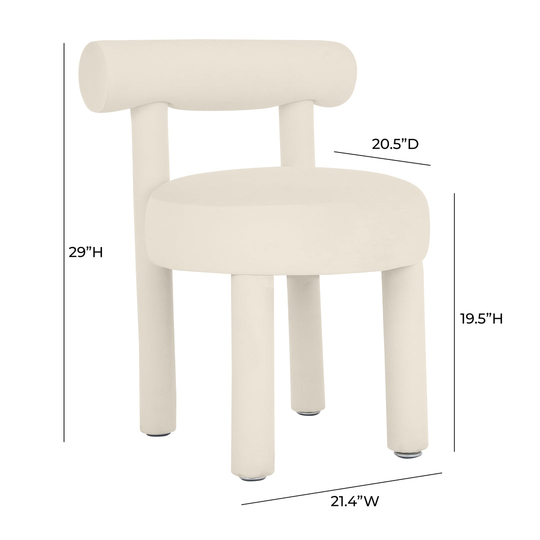 Silla de comedor de terciopelo crema Helmut dimensiones.