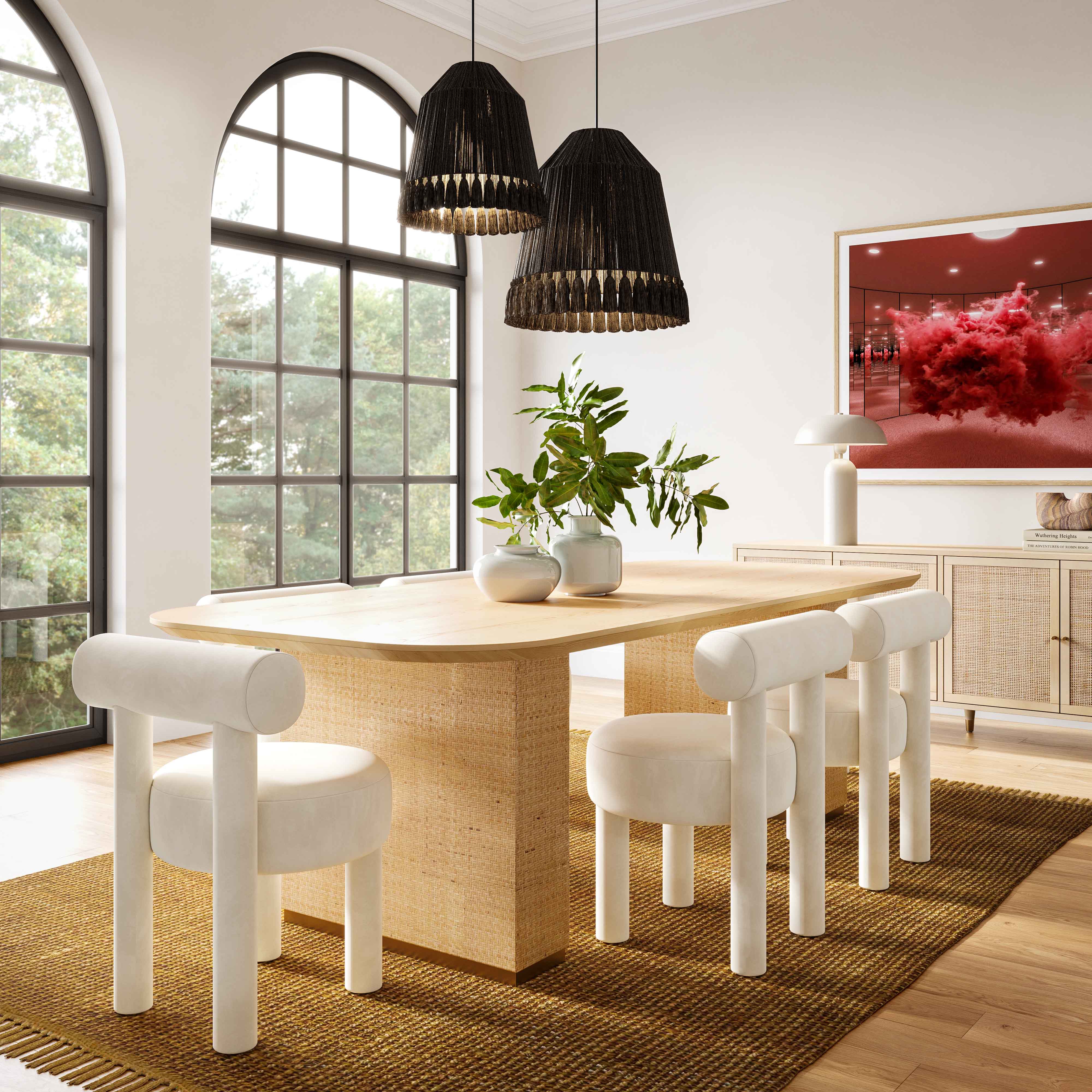 Silla de comedor de terciopelo crema Helmut en el Comedor Neith MCPL-07.