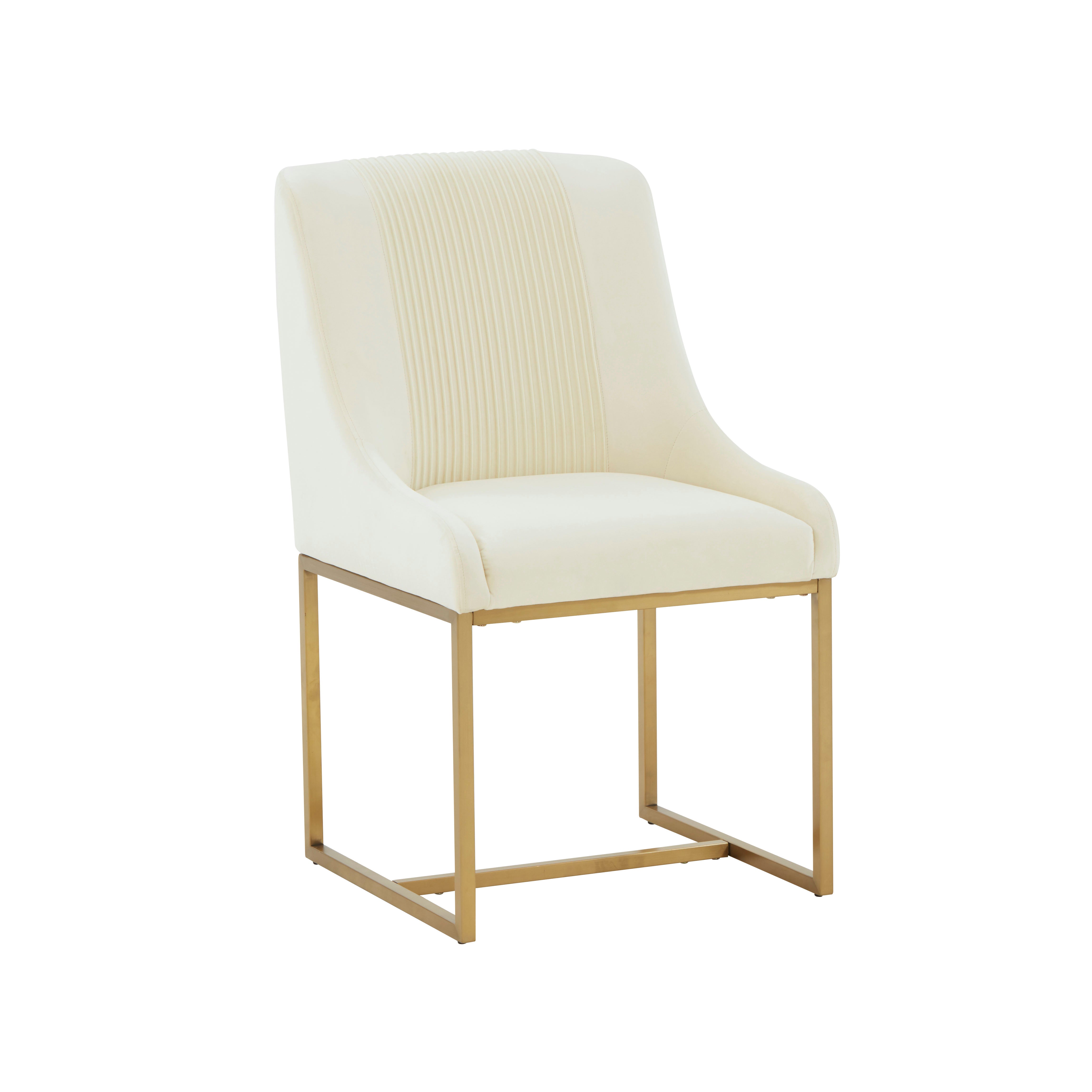 Silla de comedor de terciopelo crema plisado Ónoma.