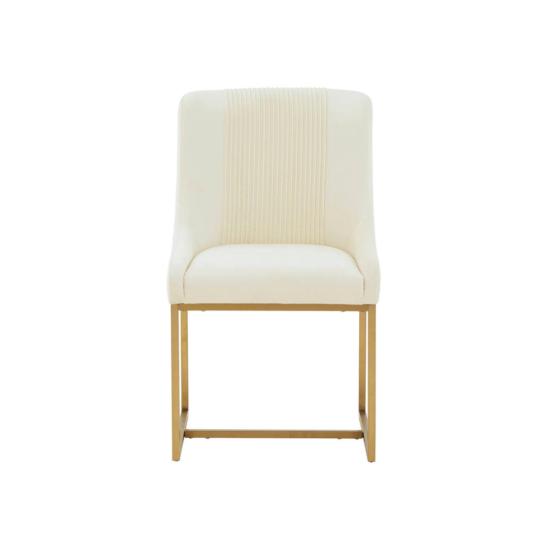 Silla de comedor de terciopelo crema plisado Ónoma de frente.