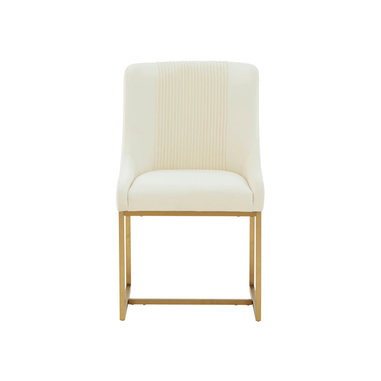 Silla de comedor de terciopelo crema plisado Ónoma de frente.