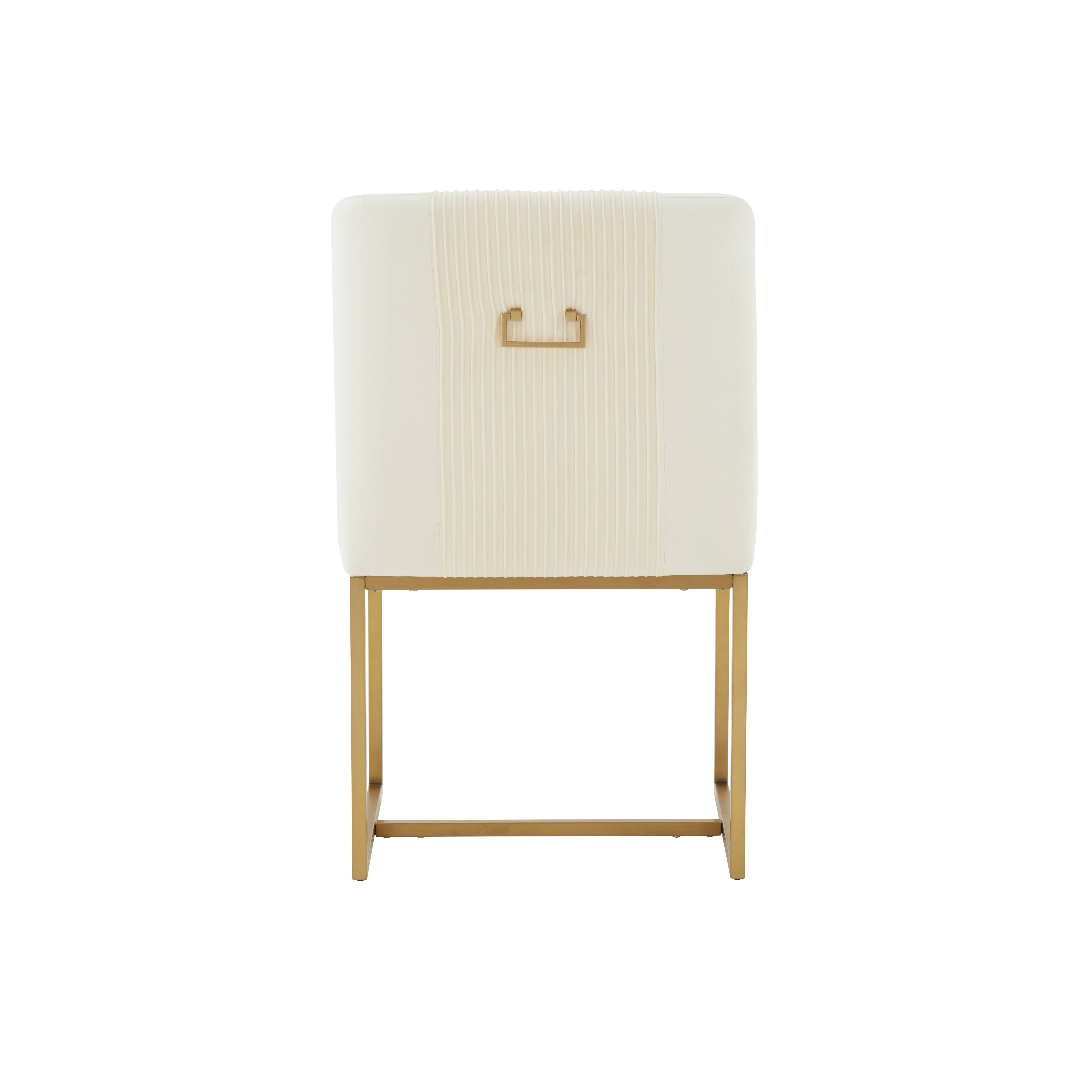 Silla de comedor de terciopelo crema plisado Ónoma de atrás.