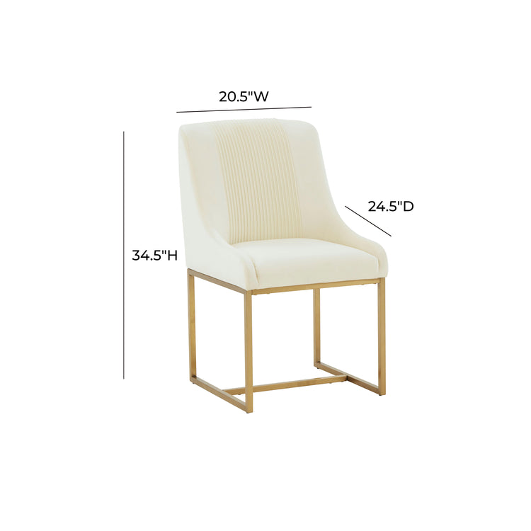 Silla de comedor de terciopelo crema plisado Ónoma dimensiones.