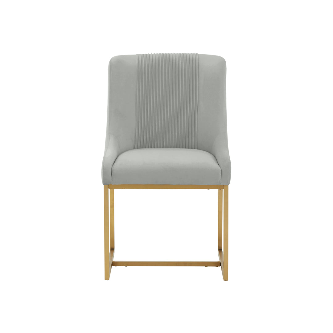 Silla de comedor de terciopelo gris plisado Ónoma de frente.