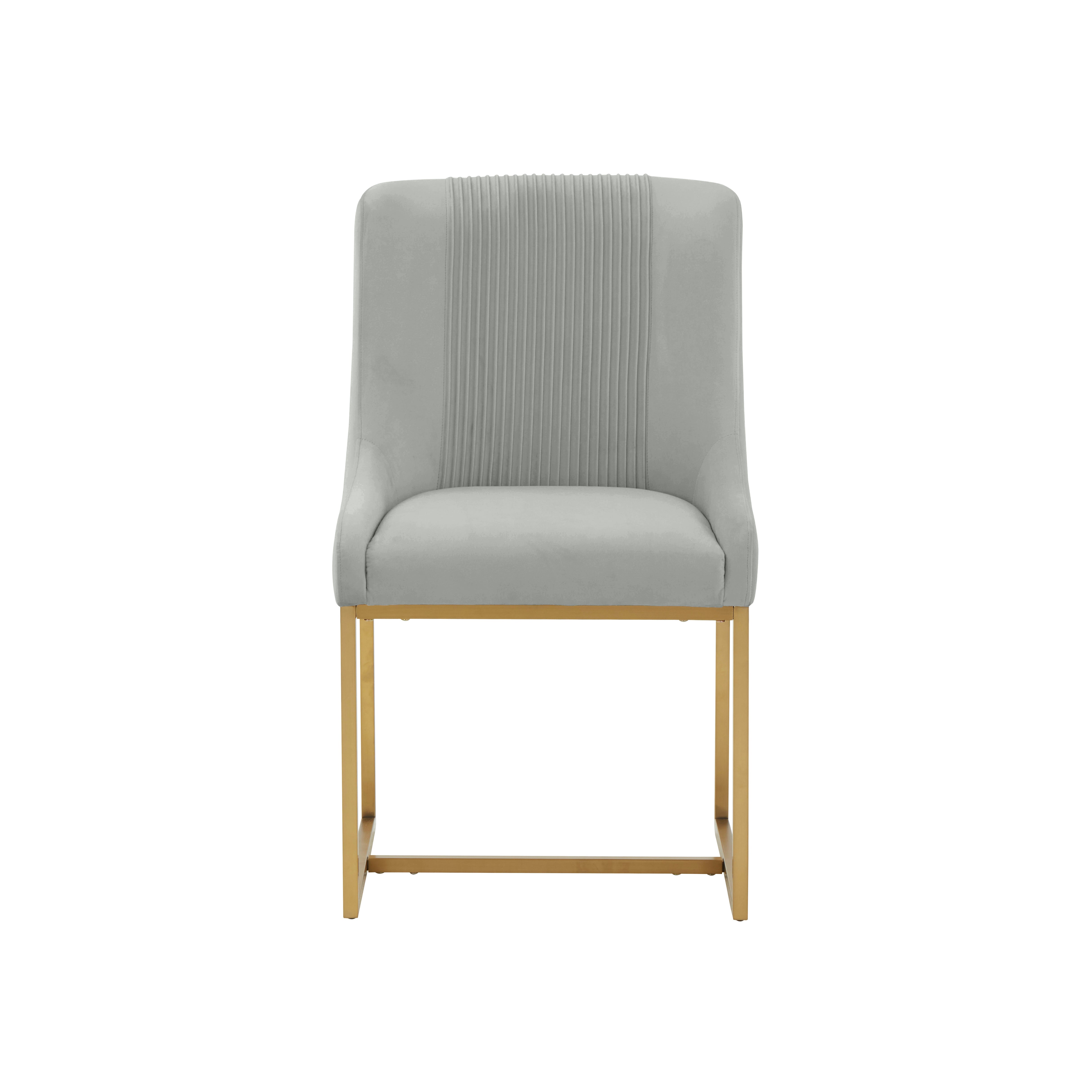 Silla de comedor de terciopelo gris plisado Ónoma de frente.