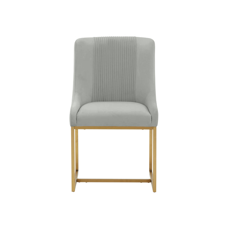 Silla de comedor de terciopelo gris plisado Ónoma de frente.