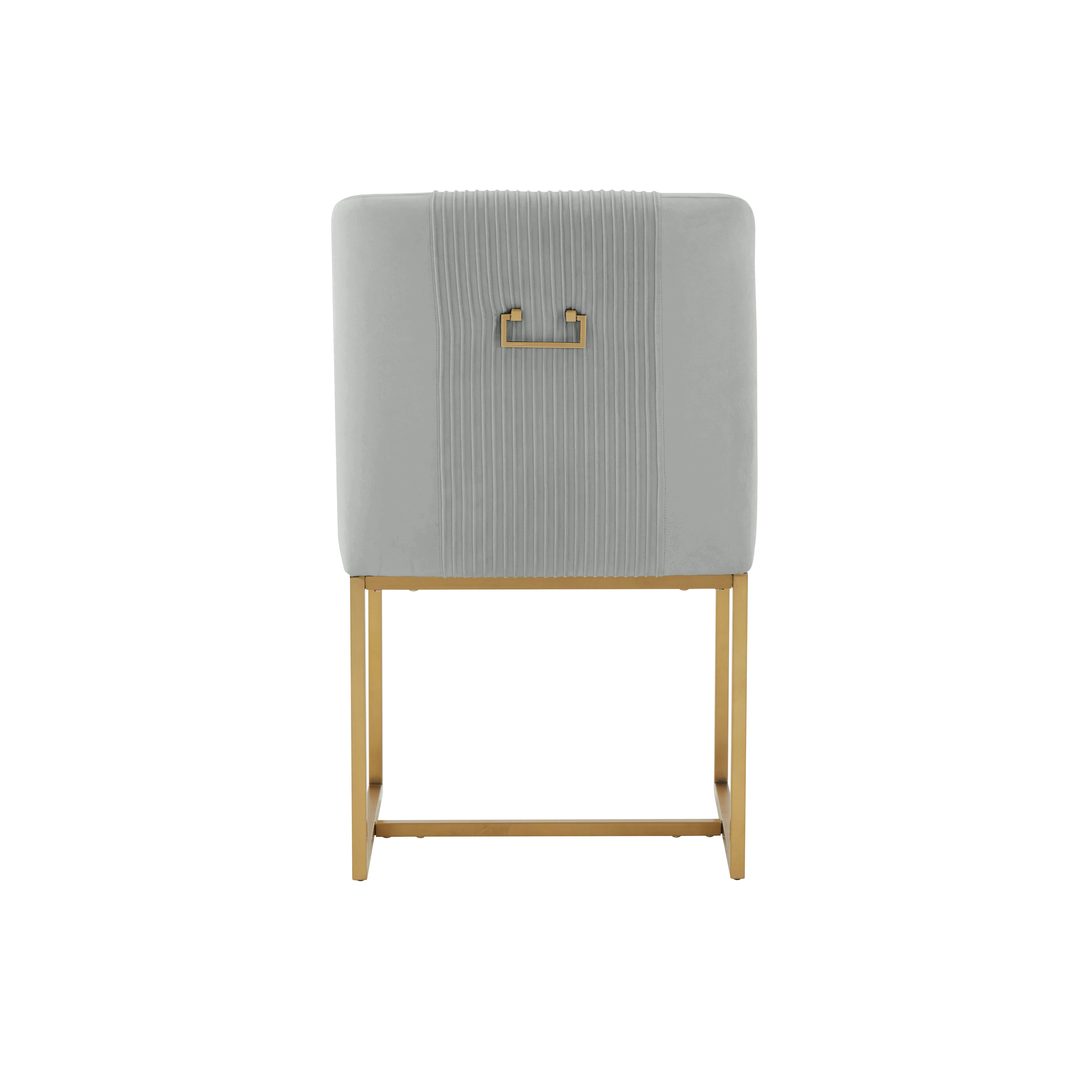 Silla de comedor de terciopelo gris plisado Ónoma de atrás.