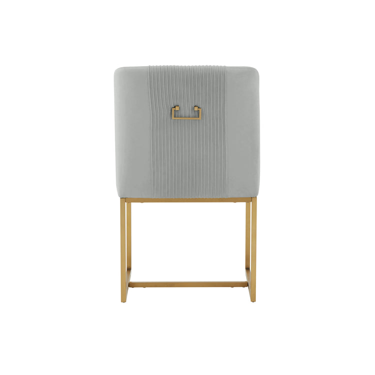 Silla de comedor de terciopelo gris plisado Ónoma de atrás.