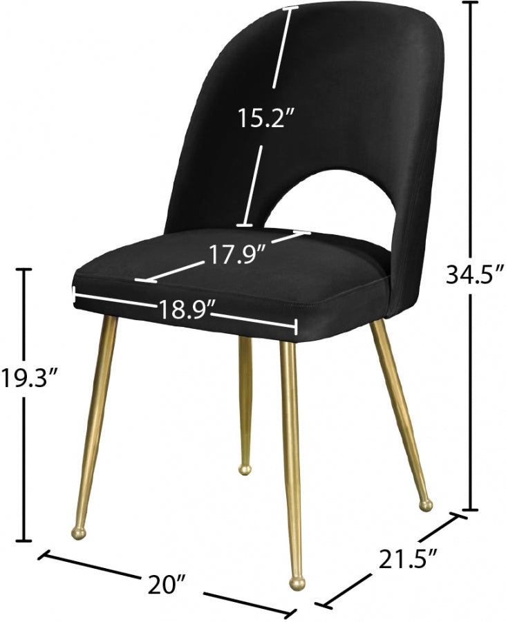 Silla de comedor de terciopelo negro Gina dimensiones.