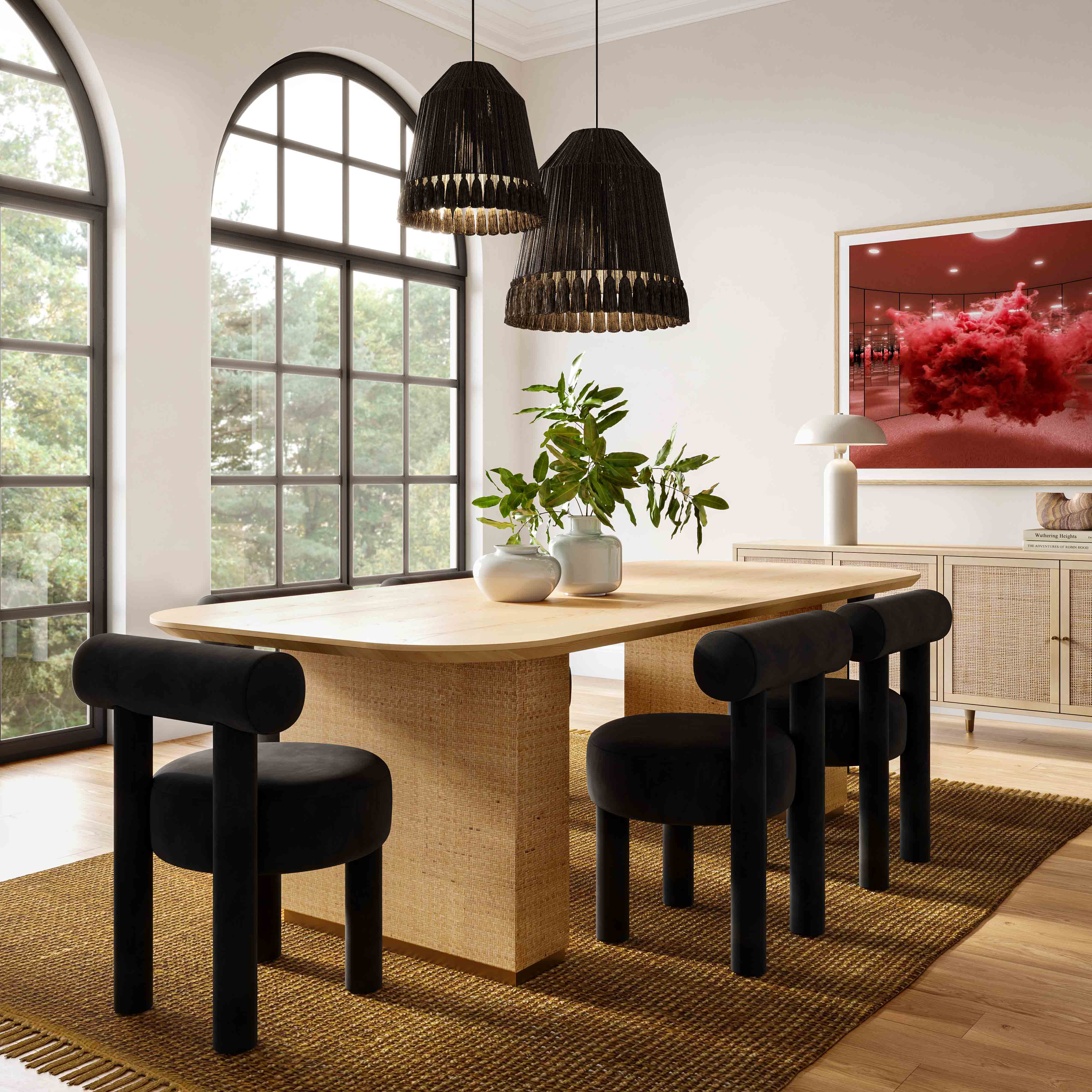 Silla de comedor de terciopelo negro Helmut en el Comedor Neith MCPL-07.