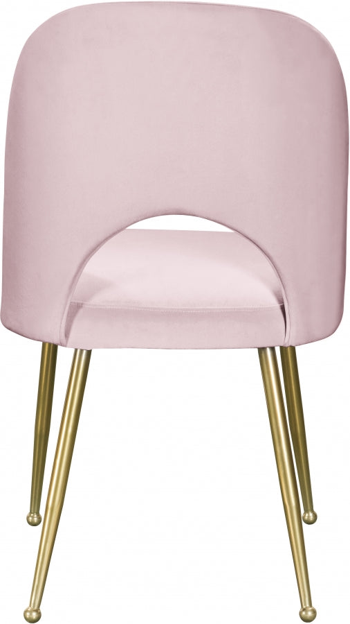 Silla de comedor de terciopelo rosa Gina de atrás.