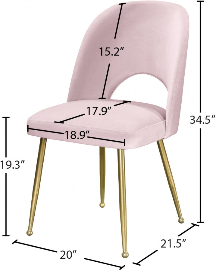 Silla de comedor de terciopelo rosa Gina dimensiones.