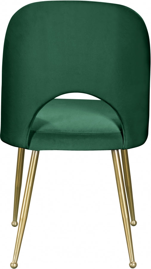 Silla de comedor de terciopelo verde Gina de atrás.