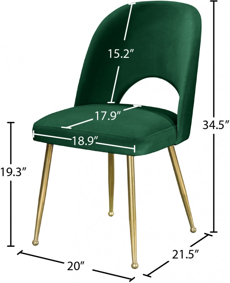 Silla de comedor de terciopelo verde Gina dimensiones.