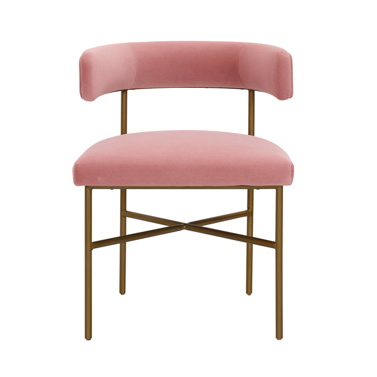 Silla de comedor en terciopelo de rendimiento rosa Shireen de frente.