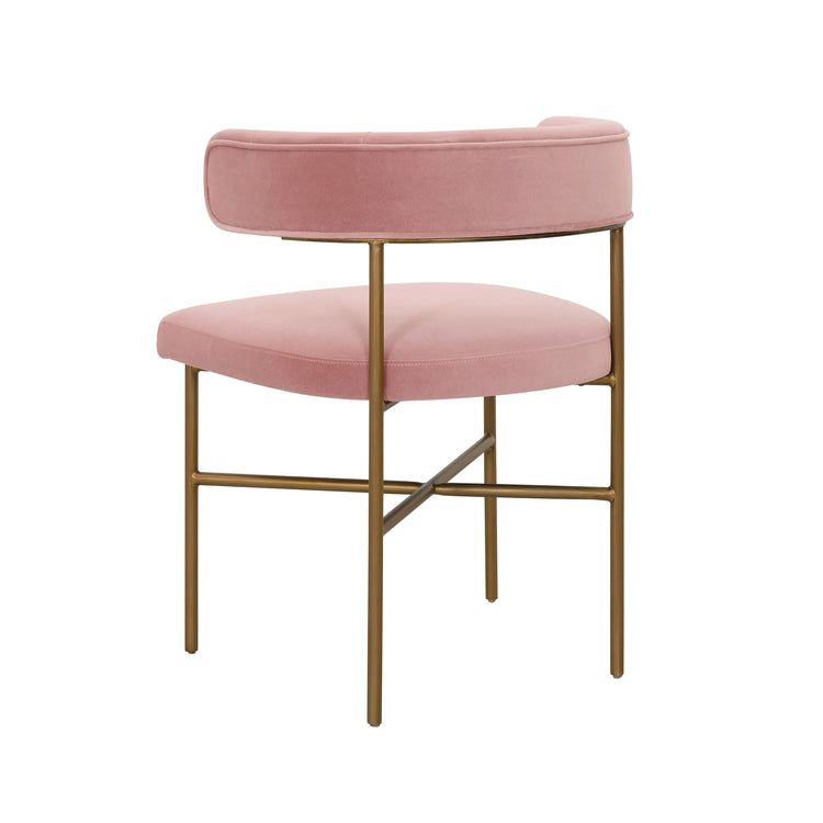 Silla de comedor en terciopelo de rendimiento rosa Shireen de espaldas.