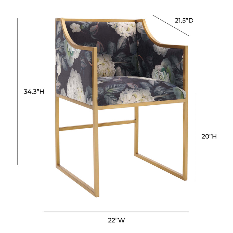 Silla de comedor moderna con terciopelo floral y acero inoxidable Aymen dimensiones.