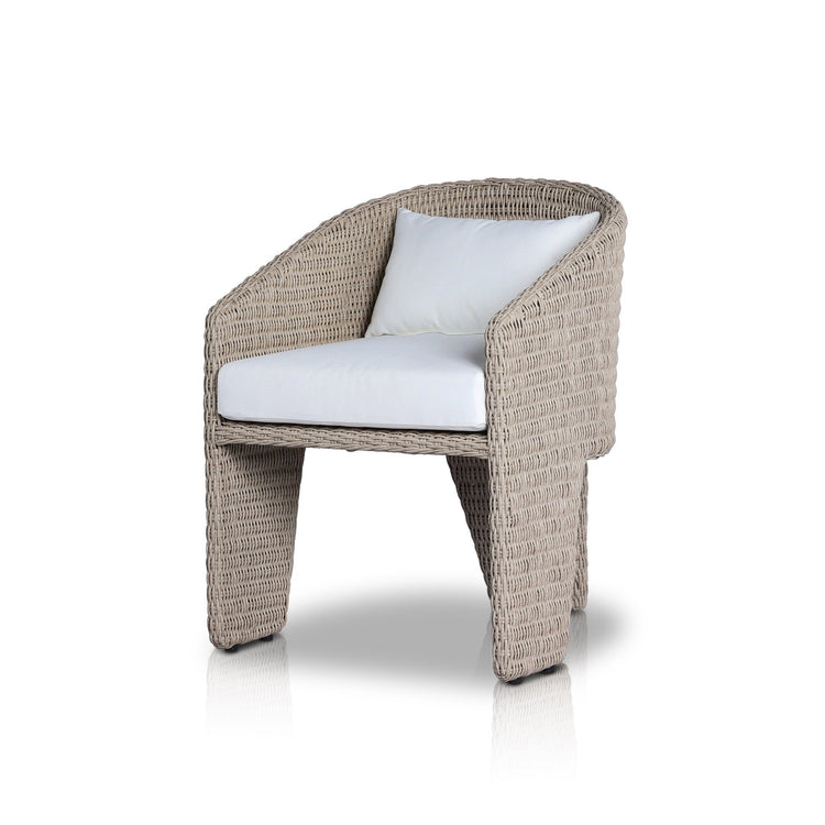 Silla de comedor para exteriores de tres patas Armant color crema.