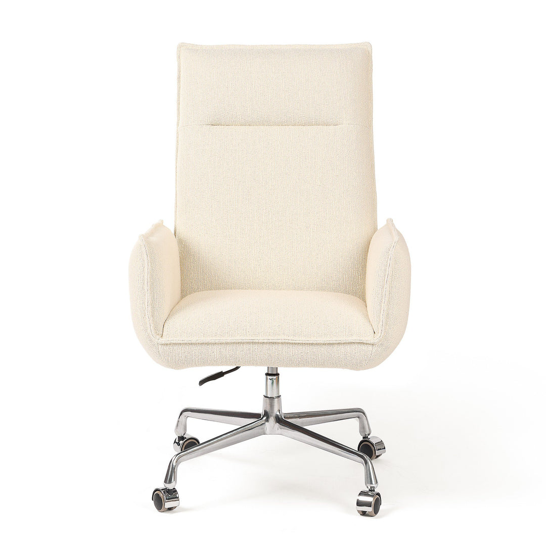 Silla de oficina acolchonada y alta Gregori de tela color márfil.