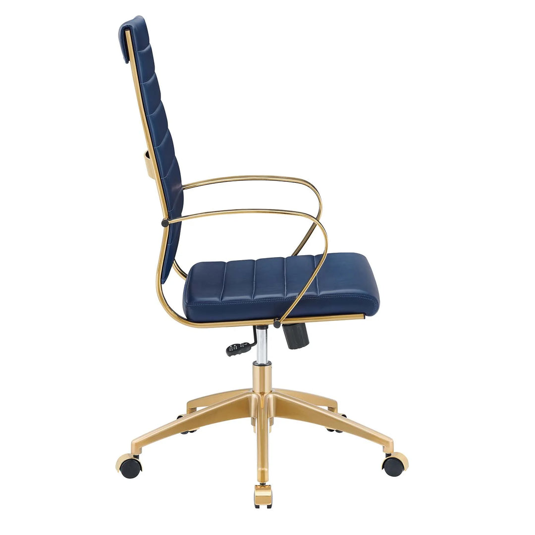 Silla para escritorio moderna ergonómica azul con dorado Izzy