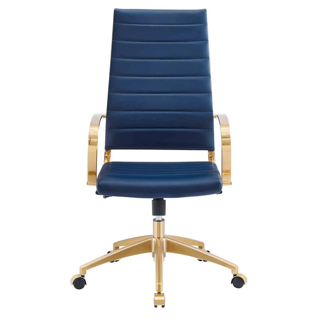 Silla para escritorio moderna ergonómica azul con dorado Izzy
