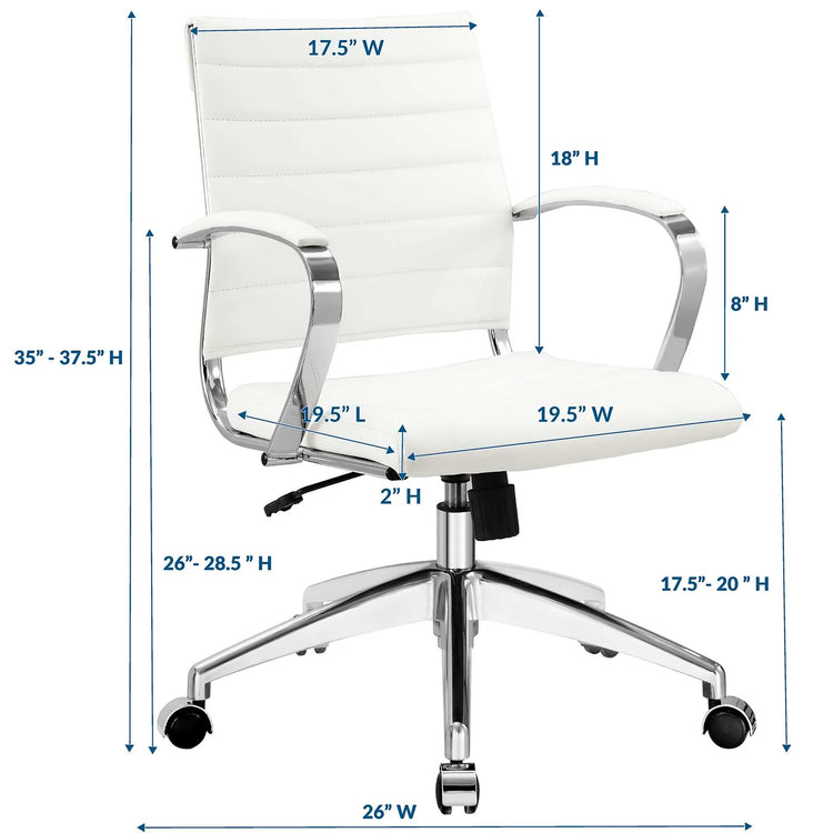 Silla de oficina de respaldo medio blanco Zoa dimensiones.