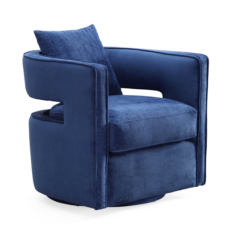Silla de terciopelo azul marino giratoria Pelage.
