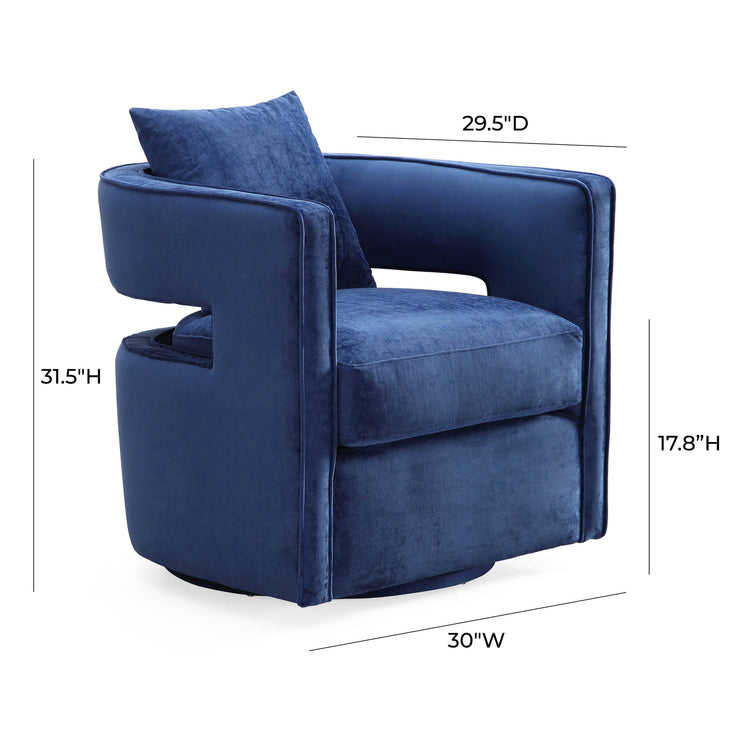 Silla de terciopelo azul marino giratoria Pelage dimensiones.