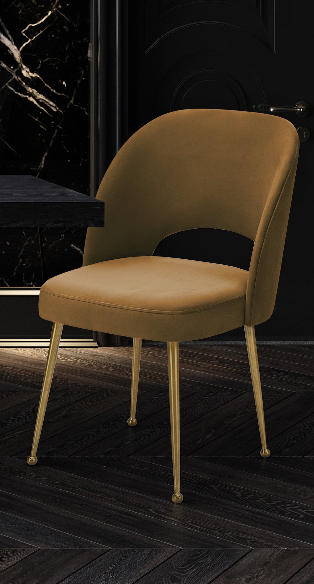 Silla para comedor de terciopelo moderno y base dorada Zuara