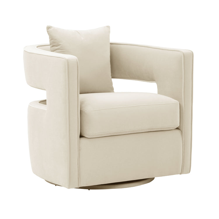 Silla de terciopelo crema giratoria Pelage