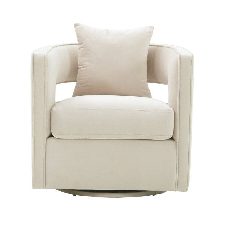 Silla de terciopelo crema giratoria Pelage de frente.